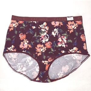 Cacique Cotton High-Waist Brief Floral Print Plus Size 30/32 Underwear Panty NWT